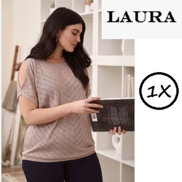 NWT LAURA COLD SHOULDER SHORT SLEEVE SWEATER - Picture 2 of 4